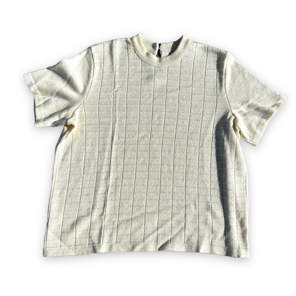 Vintage Mita Pastel Yellow Top Short Sleeve Windowpane Sweater Women’s Size XL - Picture 1 of 11